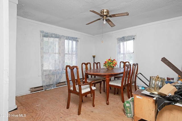 926 Cedar St, New Bern, NC 28560 - dining room with ceiling fan, a textured ceiling, and light wood-type flooring