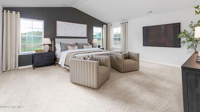 2031 Minnette Cir, New Bern, NC 28562 - carpeted bedroom featuring vaulted ceiling and baseboards