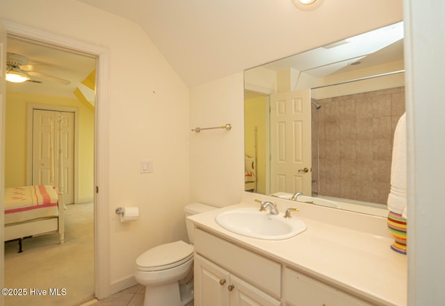 3399 Channelside Dr SW, Supply, NC 28462 - bathroom featuring vanity, a shower, toilet, ceiling fan, and tile patterned floors