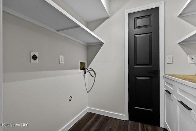 648 Cobblestone Dr, Wilmington, NC 28405 - washroom featuring washer hookup, dark wood-style floors, baseboards, and electric dryer hookup