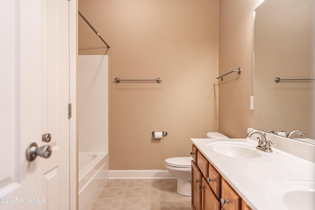 600 Booth Pond Rd, Raeford, NC 28376 - full bathroom with double vanity, toilet, baseboards, tile patterned flooring, and  shower combination