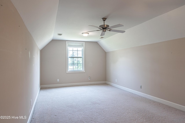 600 Booth Pond Rd, Raeford, NC 28376 - additional living space with light colored carpet, lofted ceiling, a ceiling fan, and baseboards