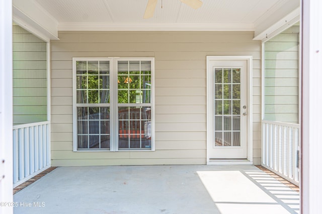 600 Booth Pond Rd, Raeford, NC 28376 - doorway to property featuring a ceiling fan and a patio area