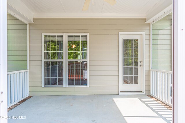 600 Booth Pond Rd, Raeford, NC 28376 - doorway to property featuring a ceiling fan and a patio area