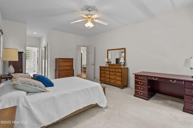 6304 Wolfhead Ct, Wilmington, NC 28411 - bedroom with light colored carpet, ensuite bathroom, ceiling fan, and a closet