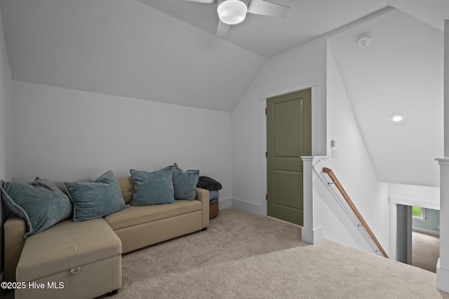 633 Ashbury Dr SE, Bolivia, NC 28422 - living area with vaulted ceiling, carpet floors, ceiling fan, and recessed lighting