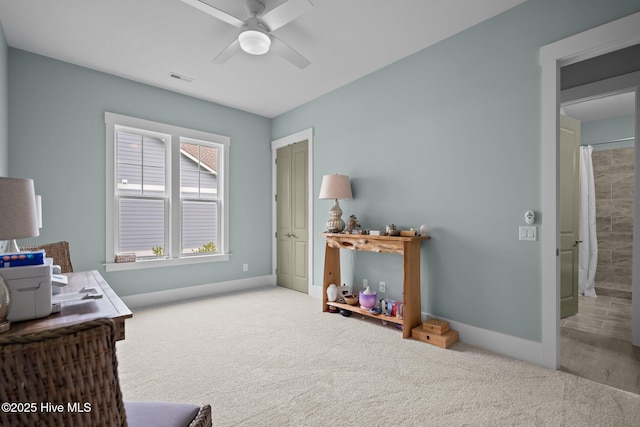 633 Ashbury Dr SE, Bolivia, NC 28422 - carpeted office space featuring ceiling fan and baseboards