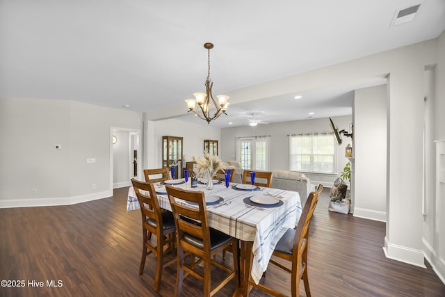 14 Allbrook Way, Hampstead, NC 28443 - dining area with dark wood-type flooring, baseboards, a chandelier, recessed lighting, and ceiling fan