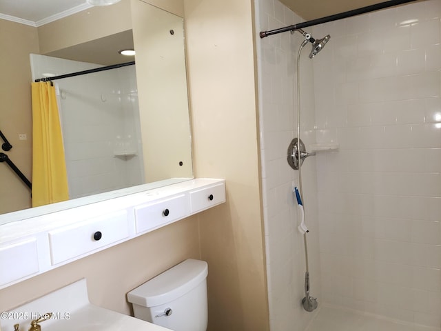 3902 Little John Dr N, Wilson, NC 27896 - bathroom with crown molding, toilet, tiled shower, and vanity