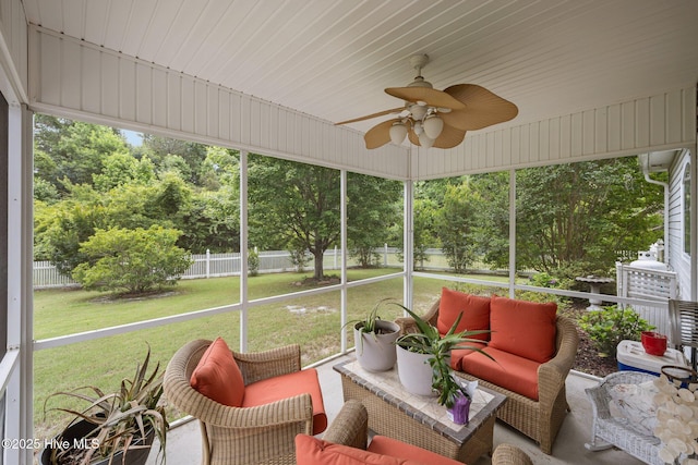 120 Leyland Way, Hampstead, NC 28443 - sunroom / solarium featuring an outdoor hangout area and a ceiling fan
