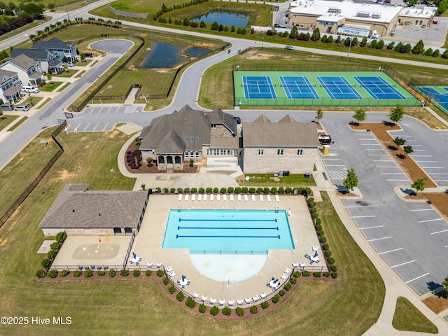 135 W Wellesley Dr, Clayton, NC 27520 - drone / aerial view of a pool area and a nearby body of water