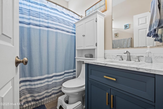 600 Pearson Cir, Newport, NC 28570 - bathroom with vanity, toilet, and a shower with shower curtain