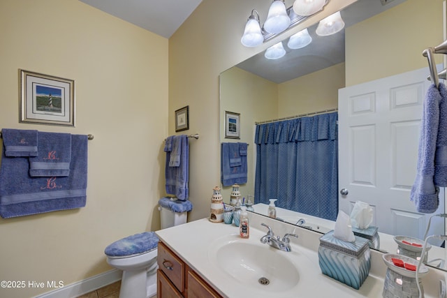 318 Winding Creek Rd, Rocky Point, NC 28457 - full bathroom with vanity, toilet, tile patterned floors, curtained shower, and baseboards