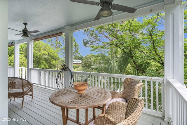 505 Rivage Promenade, Wilmington, NC 28412 - wooden terrace featuring ceiling fan