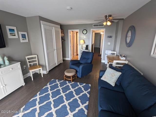 7500 N Ocean Blvd Unit 6061, Myrtle Beach, SC 29572 - living area with wood finished floors, baseboards, and ceiling fan