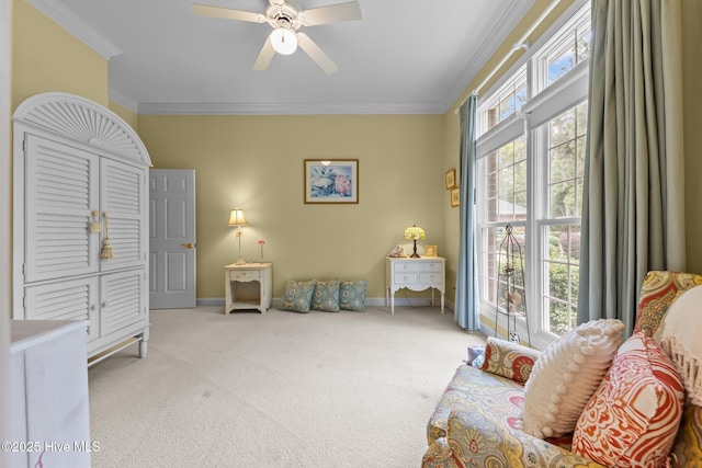 155 Mckenzie Rd E, Pinehurst, NC 28374 - sitting room with carpet floors, ornamental molding, baseboards, and a ceiling fan