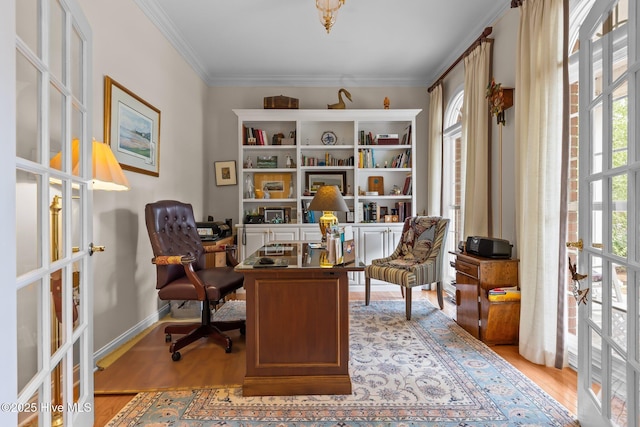 155 Mckenzie Rd E, Pinehurst, NC 28374 - office featuring french doors, plenty of natural light, light wood-style flooring, and ornamental molding