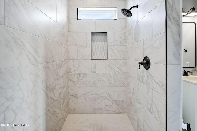 1753 New River Inlet Rd, North Topsail Beach, NC 28460 - bathroom featuring tiled shower and vanity