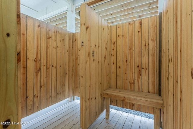 1753 New River Inlet Rd, North Topsail Beach, NC 28460 - relaxing sauna featuring wood walls and hardwood / wood-style floors