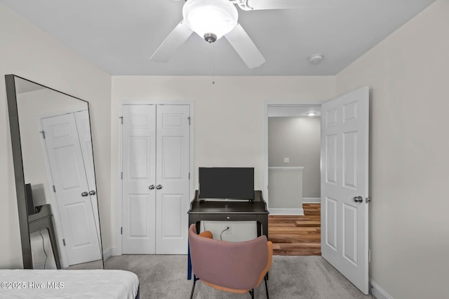 527 Everett Glades, Sneads Ferry, NC 28460 - bedroom featuring a closet, baseboards, and ceiling fan