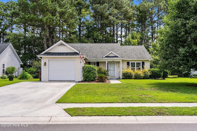 7100 Farrington Farms Dr, Wilmington, NC 28411 - view of front of house featuring a garage, concrete driveway, a front yard, and roof with shingles