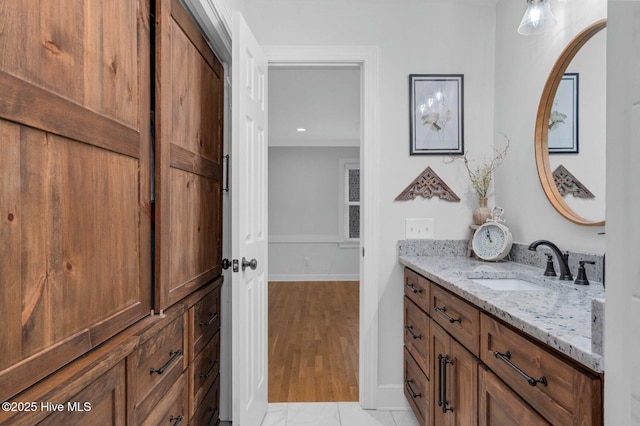 3504 Sheffield Dr, Rocky Mount, NC 27803 - bathroom featuring vanity, baseboards, recessed lighting, and wood finished floors