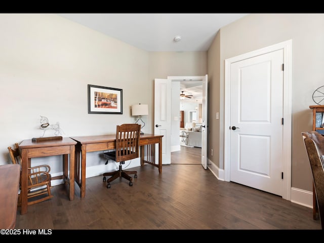 2385 Red Birch Trl NE, Leland, NC 28451 - office with wood finished floors, a ceiling fan, and baseboards