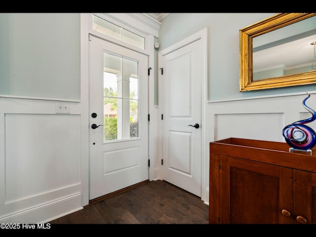 2385 Red Birch Trl NE, Leland, NC 28451 - entryway with ornamental molding and dark wood-style flooring