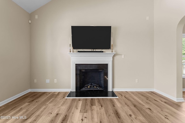 433 Shepherd Trl, Aberdeen, NC 28315 - detailed view of arched walkways, wood finished floors, and a fireplace with raised hearth