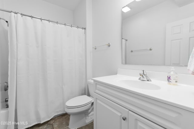2555 St James Dr SE Unit 102, Southport, NC 28461 - bathroom featuring vanity, toilet, and shower / tub combo with curtain