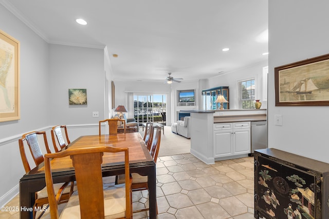 2555 St James Dr SE Unit 102, Southport, NC 28461 - dining space featuring ornamental molding, ceiling fan, and recessed lighting