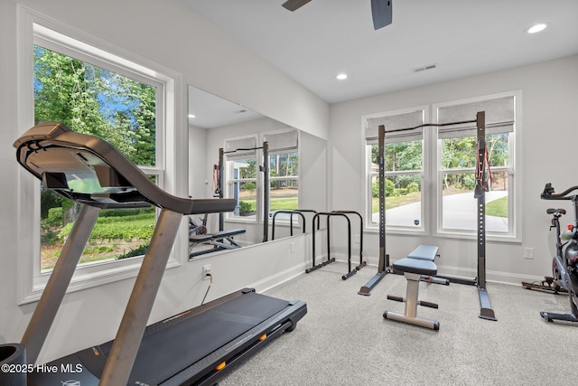 106 Josephs Pt, West End, NC 27376 - workout area featuring baseboards, recessed lighting, and ceiling fan