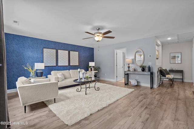 106 Josephs Pt, West End, NC 27376 - living area with ceiling fan, wood finished floors, attic access, and baseboards