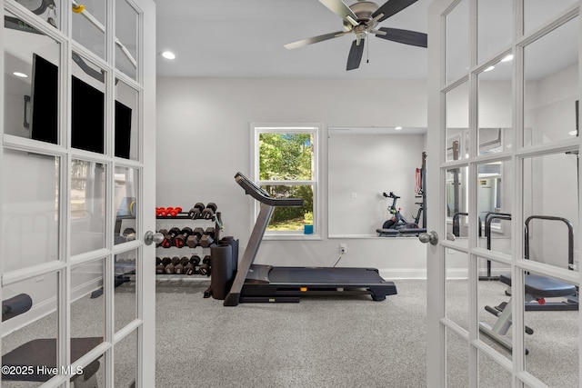 106 Josephs Pt, West End, NC 27376 - exercise room with french doors, ceiling fan, baseboards, and recessed lighting