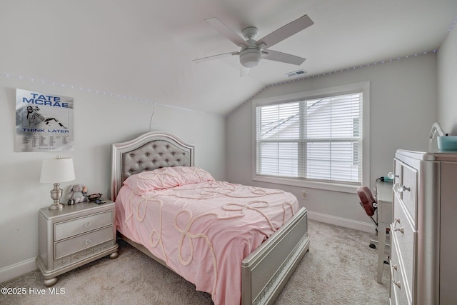 5920 Appomattox Dr, Wilmington, NC 28409 - bedroom featuring lofted ceiling, baseboards, light carpet, and a ceiling fan