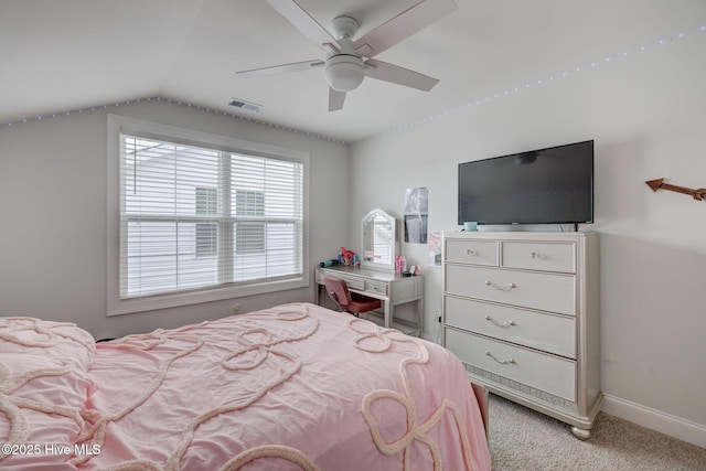 5920 Appomattox Dr, Wilmington, NC 28409 - bedroom featuring lofted ceiling, light colored carpet, baseboards, and ceiling fan