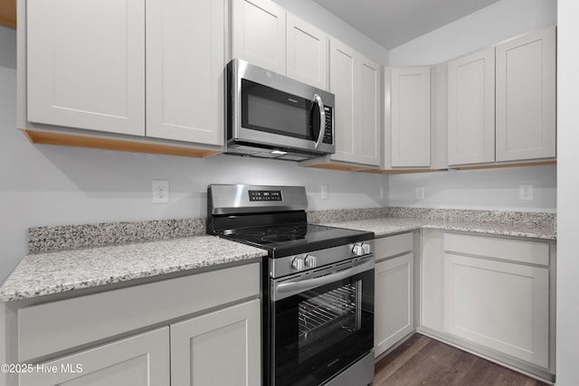 250 Arnette Dr Unit 83B, Ocean Isle Beach, NC 28469 - kitchen featuring stainless steel appliances, dark wood-style flooring, and light stone counters