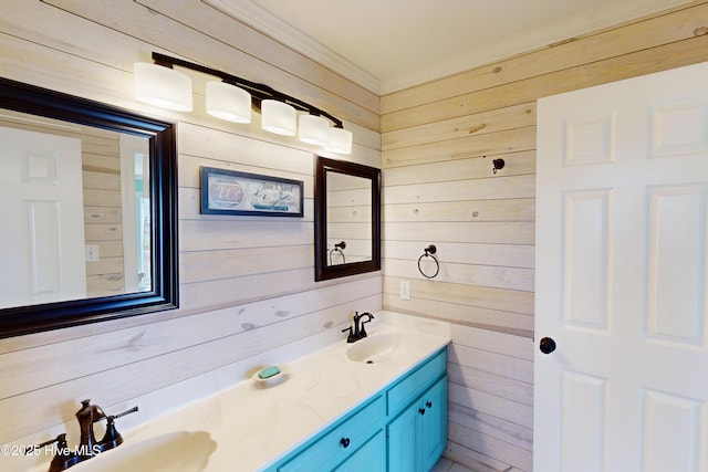 306 Marina Way N, Topsail Beach, NC 28460 - bathroom featuring wood walls and double vanity