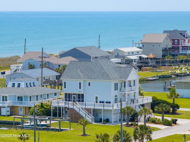 306 Marina Way N, Topsail Beach, NC 28460 - water view with stairway and nearby suburban area