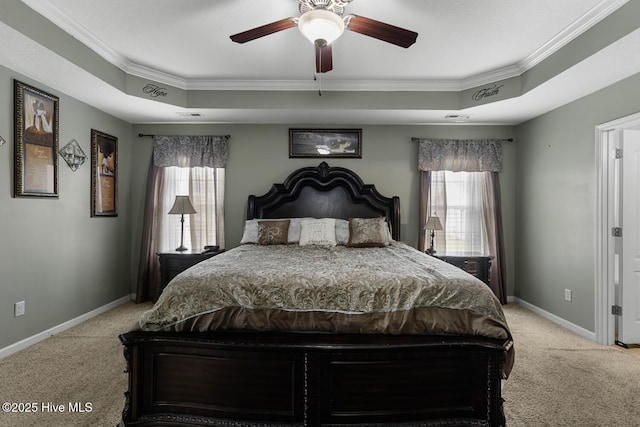 700 Stafford Ln, Jacksonville, NC 28546 - bedroom with a raised ceiling, crown molding, light carpet, and baseboards