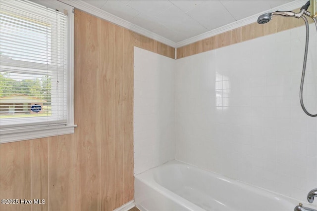 110 Texanna Ln, Raeford, NC 28376 - full bath with wood walls, shower / bath combination, and crown molding