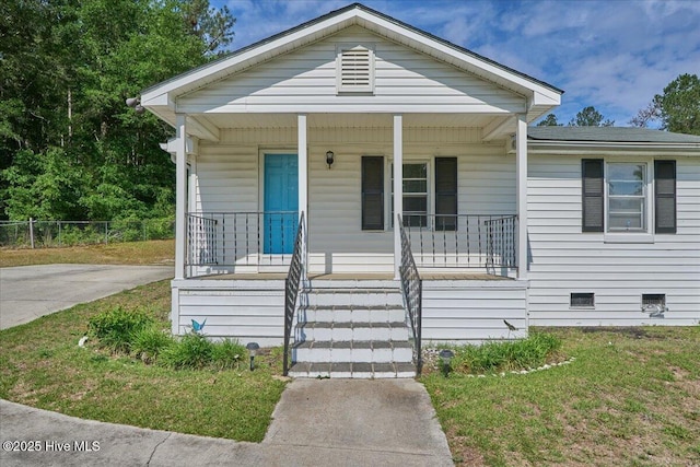 110 Texanna Ln, Raeford, NC 28376 - view of front of property featuring covered porch and crawl space