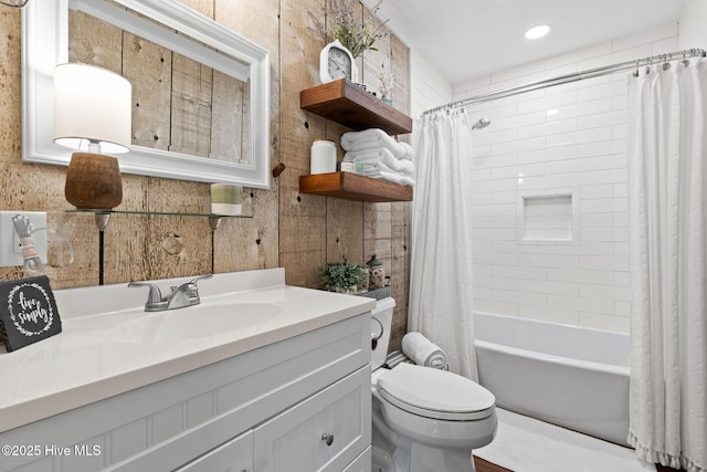 2767 Nags Head Rd SW, Supply, NC 28462 - full bath with vanity, shower / bath combo, toilet, and recessed lighting