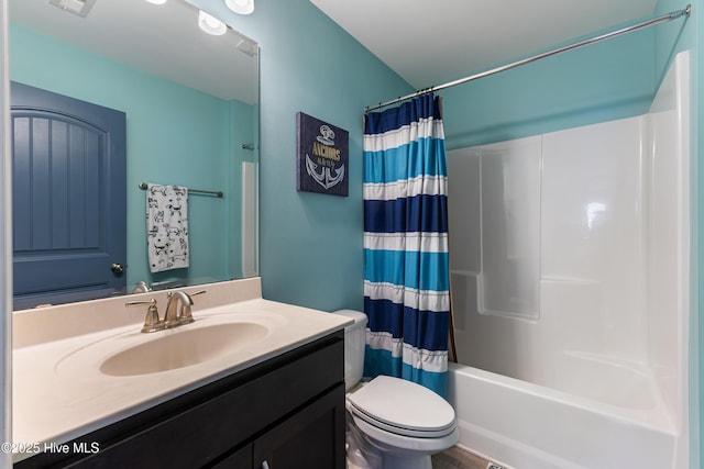737 Heartwood Dr, Leland, NC 28479 - bathroom with toilet, vanity, and shower / tub combo with curtain