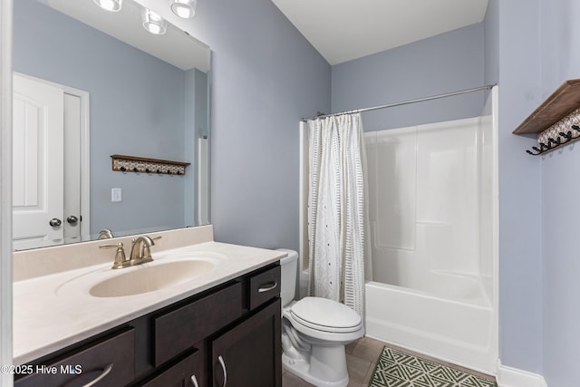 737 Heartwood Dr, Leland, NC 28479 - full bathroom with vanity, toilet, tile patterned floors, and shower / tub combo with curtain