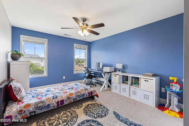 737 Heartwood Dr, Leland, NC 28479 - bedroom featuring carpet floors, baseboards, and ceiling fan