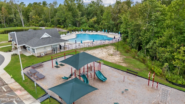 737 Heartwood Dr, Leland, NC 28479 - drone / aerial view of a pool and a recreational park