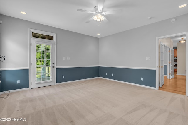 142 Magens Way, Cedar Point, NC 28584 - carpeted empty room with a ceiling fan, baseboards, recessed lighting, and a smoke detector