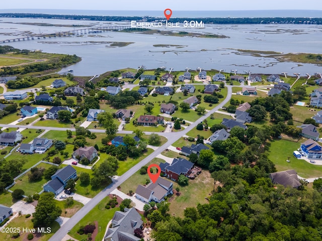 142 Magens Way, Cedar Point, NC 28584 - aerial perspective of suburban area with a nearby body of water and a notable bridge