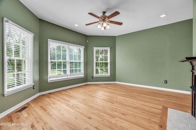 142 Magens Way, Cedar Point, NC 28584 - empty room featuring light wood finished floors, a ceiling fan, baseboards, and recessed lighting